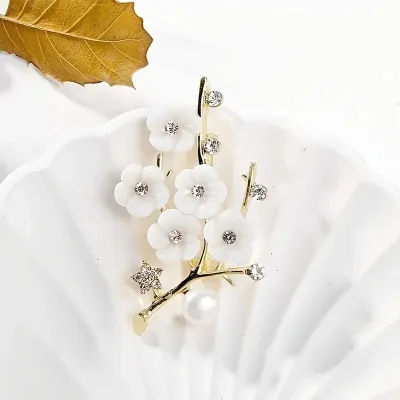 Vintage Witte Flower Stone Hijab Pin